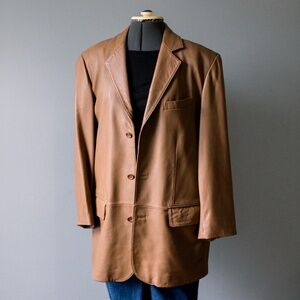 Jos. A. Bank Tan Leather Blazer Style Jacket - Men's Medium